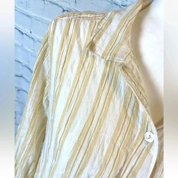 Abercrombie & Fitch Woman’s L Long Sleeve Crinkle‎ Top Yellow White Button shirt - Picture 8 of 14